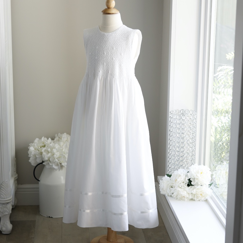 Strasburg Dress White Smocked size 10/12 Portrait Flower Girl Special Occasion